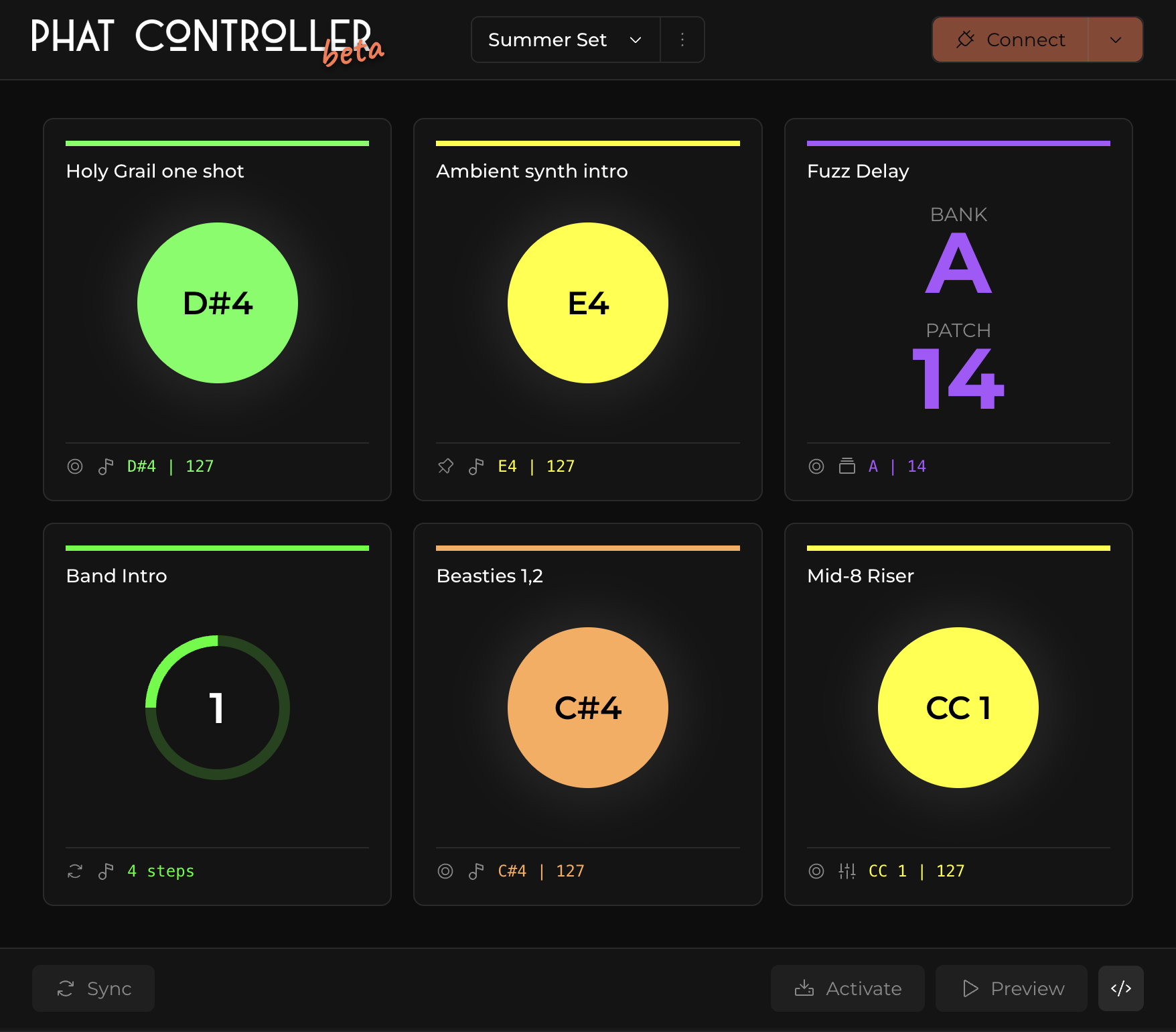Phat Controller preset editor - main view
