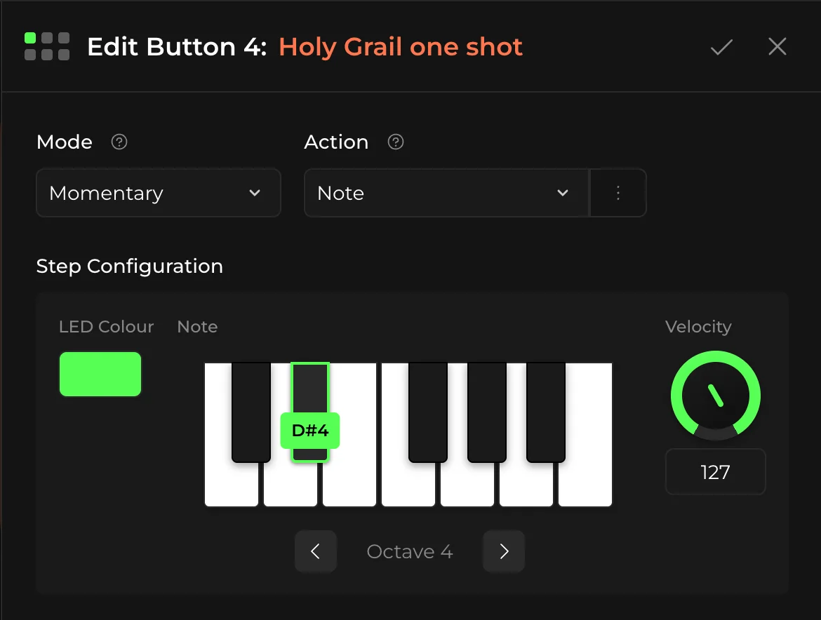 Note configuration with visual keyboard