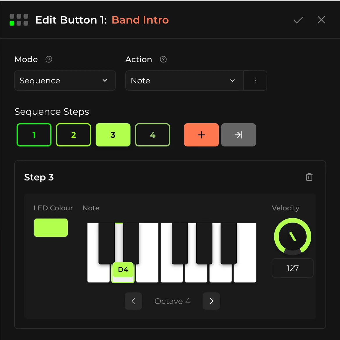 Sequence editor with step configuration